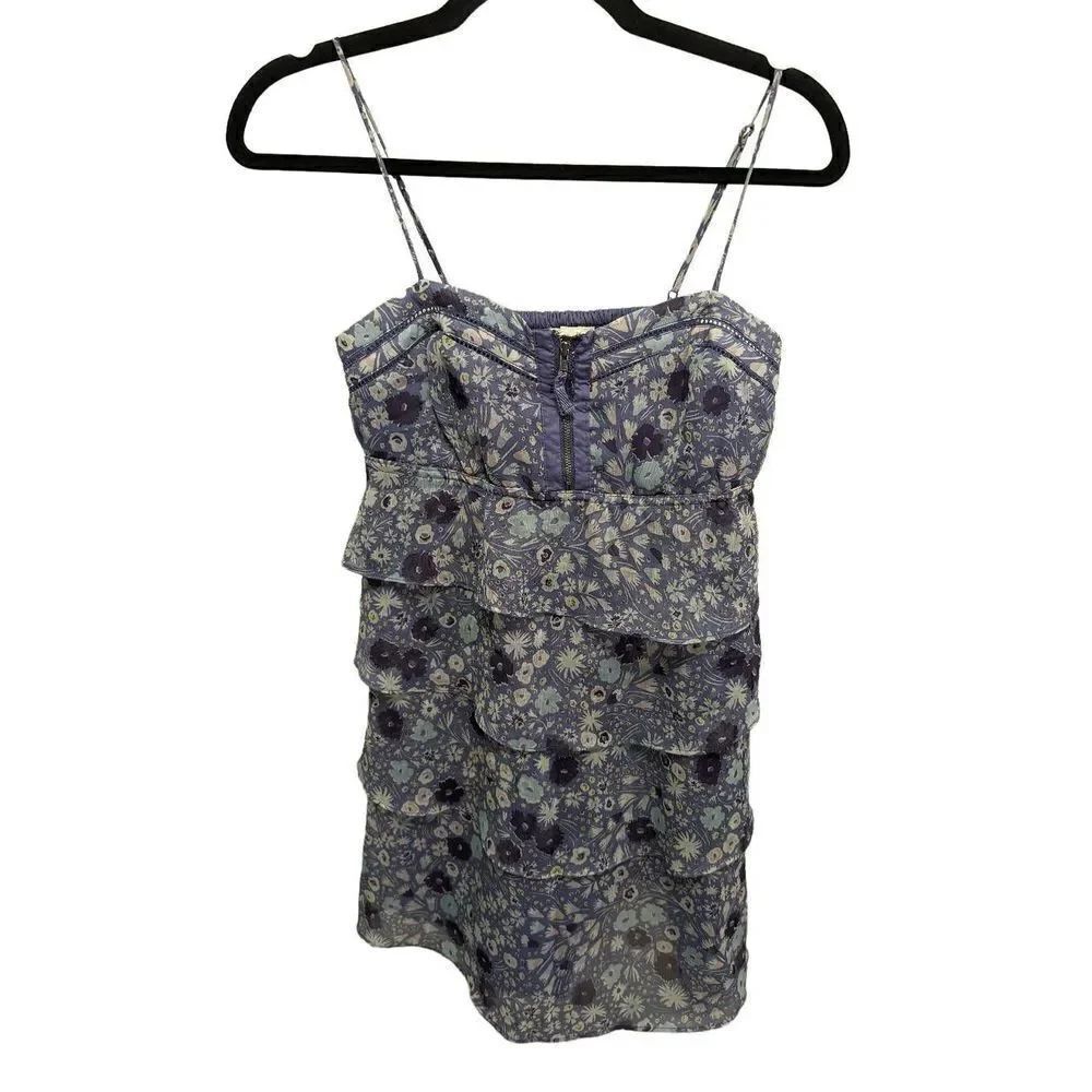 American Eagle Outfitters Ruffle Tiered Sun Dress Purple Floral Chiffon Smocked